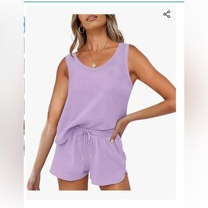 BNWOT Lavender Purple Waffle Knit Matching Lounge Shorts and Tank Set